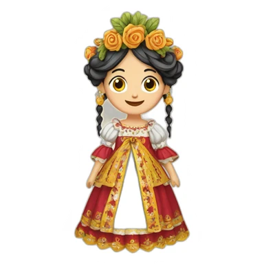 traditional Valencian dress from Valencia Spain with elaborate headdress, fallera sticker