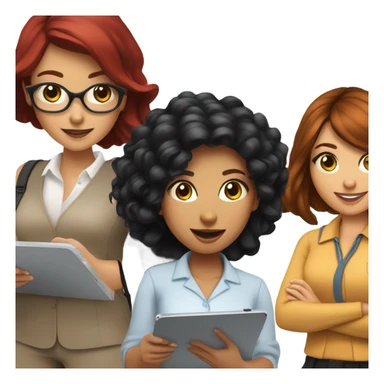 Latina with jet black hair, brunette girl, and a girl with bright red hair all conducting surveys on clipboards and ipads sticker