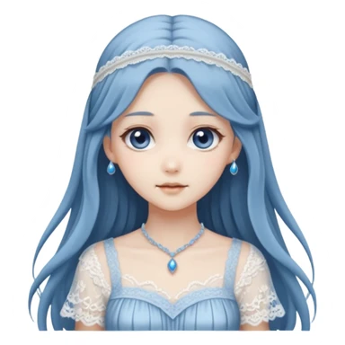 Beautiful shiny pastel transparent translucent Gorgeous spectral dark greyish-blue whitish gloomy spectral Anime Poltergeist Lady with long hair with a beautiful white silky lace dress with a silky lace head band  sticker