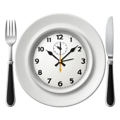 symbol for lunch break, stylized plate with cutlery and a clock at 12:00 sticker