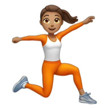 female athletic parcour athlete in orange white cloths, jumping sticker