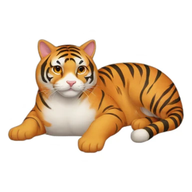 Cat lying on the belly of a tiger sticker
