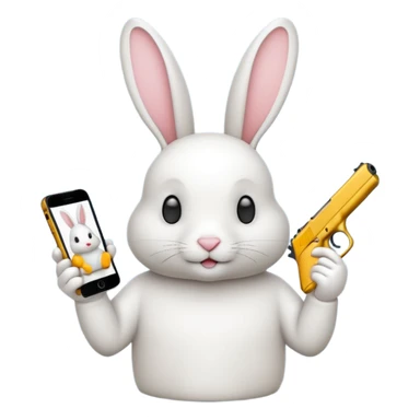Crea un emoji de un conejo sosteniendo una glok realista de iPhone con  dos alas sticker