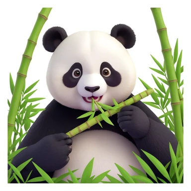 panda eating bamboo in forrest background, close up pose sticker