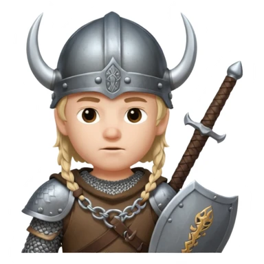young boy with viking helmet and sword sticker