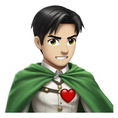 captain levi attack on titans emo black hair holding a cute heart wearing a white button down shirt and a green cape sticker