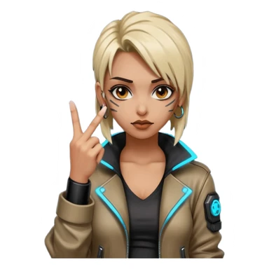 Woman with her tongue out in cyberpunk clothing and giving the middle finger. Looking naughty. sticker