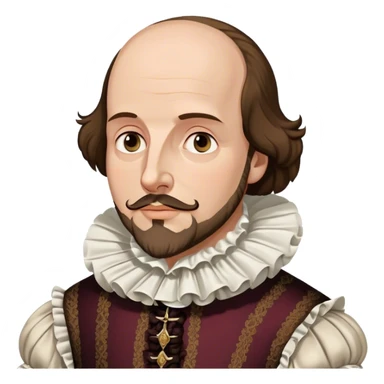 Cinematic Realistic portrait of William Shakespeare, depicted as an iconic playwright in richly detailed Elizabethan attire with a ruffled collar, expressive eyes, and a thoughtful gaze, bathed in dramatic historical lighting that evokes the Bard’s timeless legacy sticker
