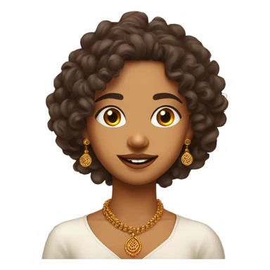 Long curly indian girl with wheatish skin with a golden nose ring. Thin angular face. Sharp jawline and nose. Big lips. With Rudraksha mala in neck. sticker