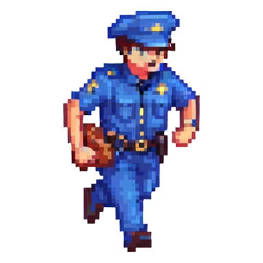 police running scene, unique pixel art style sticker