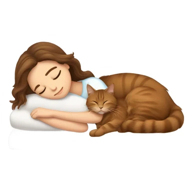 Brown-haired girl sleeping with her brown maine coon cat  sticker