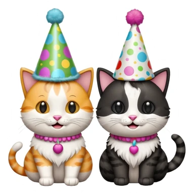2 happy cats wearing party hats sticker