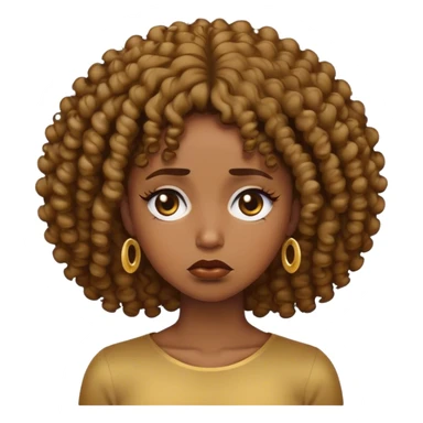 A sad Queen, the skincolor of the Queen is Black, her Hair is Open an they are Curly. She has a golden Brown on and er Face expression is Said, Like This Emoji 😔 sticker