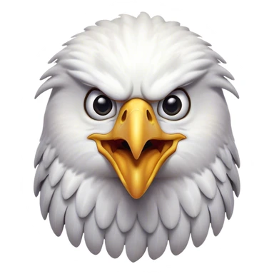 Cinematic Comical American Eagle Portrait Emoji, Head tilted dramatically with an exaggeratedly shocked expression, featuring a robust, powerful form with wide, comically expressive eyes full of playful disbelief and a mix of stark white and dark plumage, Simplified yet hilariously expressive features, highly detailed, glowing with a slightly sassy majestic glow, high shine, dramatic yet playful, stylized with an air of cheeky aerial mischief, soft glowing outline, capturing the essence of a meme-worthy American eagle that looks ready to side-eye its way into viral fame! sticker