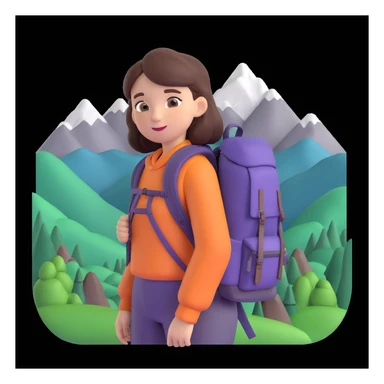 portrait of girl back packing mountains in background, close up pose sticker