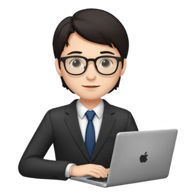 un estudiante con lentes y su laptop CON TERNO Y CABELLO NEGRO sticker