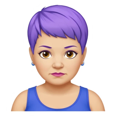 mujer mayor un poco gorda pelo azul o morado pixie cut barriobajera sin pendientes sticker