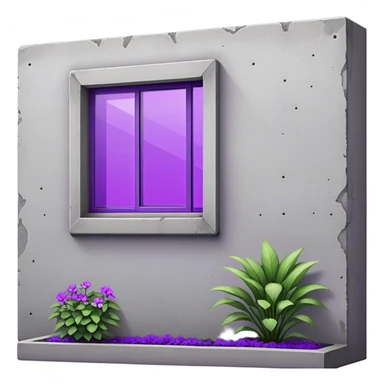 Minimalist gray concrete panel building, slight ghetto vibe, one window with bright purple ultraviolet light for growing plants, simple rectangular shape, stark and bare sticker