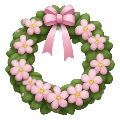 Pink wreath with small white flowers, tiny hearts, and a soft pink ribbon sticker