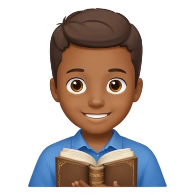 smiling boy in blue shirt with a bible  sticker