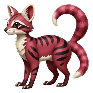 Rare realistic burgundy sanguine black gradients lush tropical exotic cute epic pretty beautiful handsome gorgeous aesthetic colorful vibrant Vernid-Protogen-Primagen-Wickerbeast-Genet-Trico-species-Fakemon-hybrid-creature by LiLaiRa, beautiful intricate markings, full body sticker