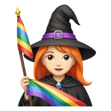 Witch holding a rainbow flag sticker