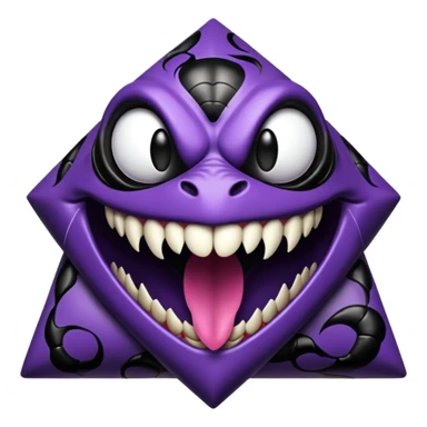 pyramide noir avec sourire de venom et des taches violettes en arriere plan sticker