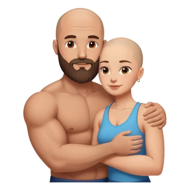 Muscular Bald man with a beard hugging his young hot fit brunette wife sticker