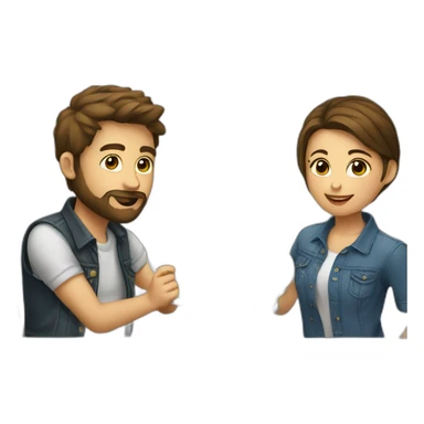 young girl with short brown hair in a relationship with a young man with a beard drinking beers dressed the same with a shirt and jeans sticker