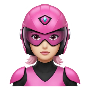 pink power ranger, woman emoji, with helmet on, black visor eye protection, black, power ranger helmet, black visor power ranger helmet pink sticker