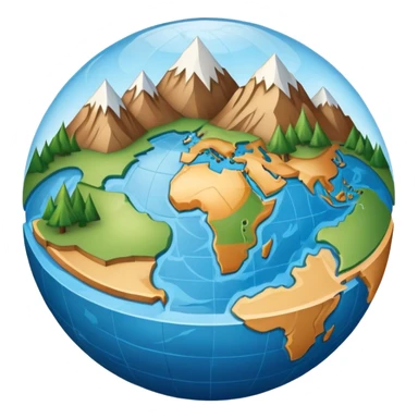 An icon featuring a globe, a compass, and topographic maps, symbolizing geography. The design includes mountain ranges, rivers, and coordinates, representing the study of Earth's physical features, climates, and environments. Transparent background highlights geographic research and exploration. sticker