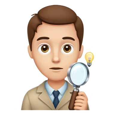 curious person with magnifying glass and lightbulb sticker