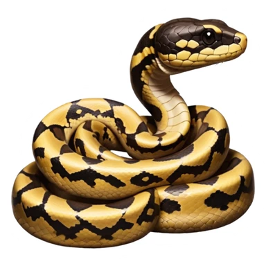 A photo-realistic digital illustration of a Ball Python, chest upward, with a short, rounded head, thick body, and a calm, curious expression. It has a warm brown base color with irregular dark blotches shaped like “alien heads,” and matte-textured scales that emphasize its small, stocky form. sticker