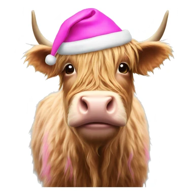 Highland cow wearing pink Santa hat  sticker