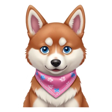 disney-style red siberian husky with blue eyes sitting, wearing a pink bandana sticker