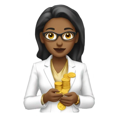 Posh-woman-with-white-suit-holding-golden-coins only upperbody sticker