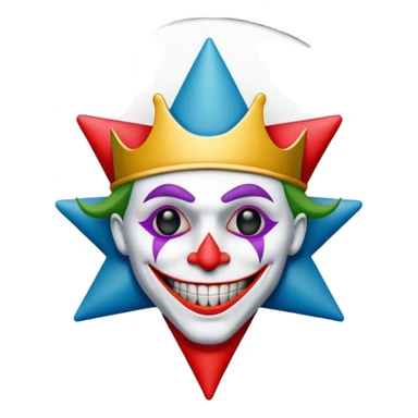 1 poker card, perfectly squared card, with crazy colorful human jolly joker inside, star symbol with a "J" sticker