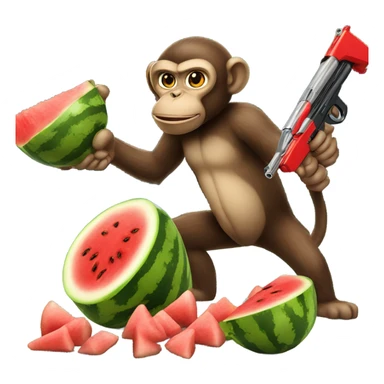 Monkey eating watermelon shooting gun and fried chickrn sticker