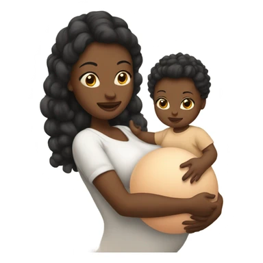 Pregnant woman holding a baby with a high puff ball  sticker