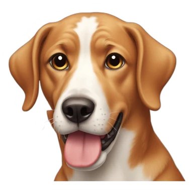 A dog who eat a red head sticker