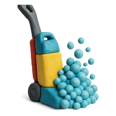 carpet shampooer with lots of playful claymation bubbles, no background sticker