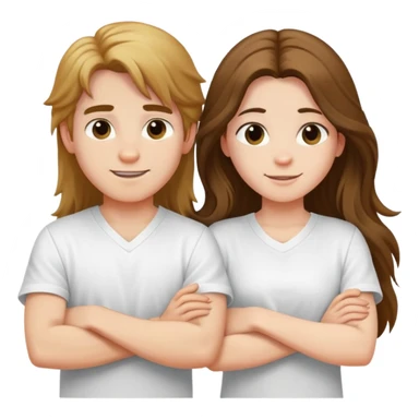 A boy and a long-haired girl crossed their arms over their chests - with a happy look on their faces - wearing white shirts sticker