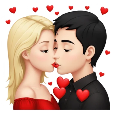 Couple of blonde girl and boy with black hair and fair skin is kissing with a lot of hearts around them sticker