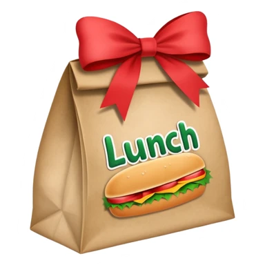 christmas paper lunch bag with the word lunch on it and a bow sticker