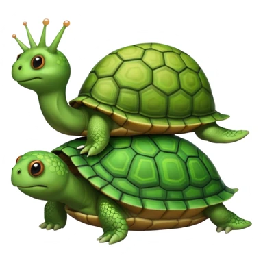 A snail is perched on the back of a turtle. sticker