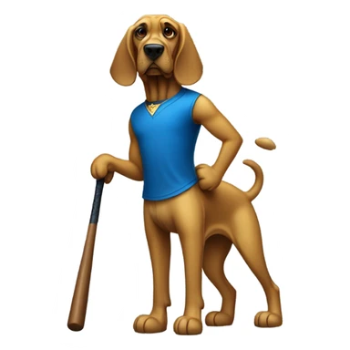 A Bloodhound dog dressed in a gold shirt and blue pants wearing dark shades with a baseball bat. sticker