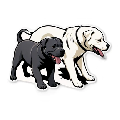 Dark grey pitbull playing with Great Pyrenees and blackout cut sticker
