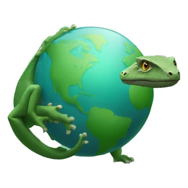 A komodo holding a world globe sticker