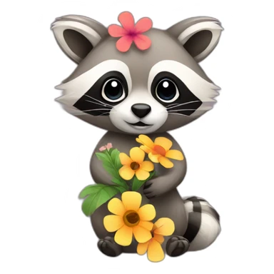 Raccoon with flower sticker