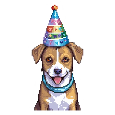 dog wearing a birthday party hat sticker